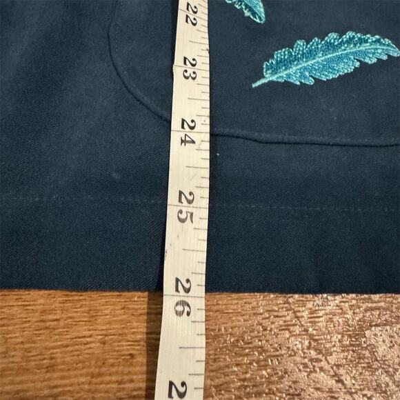 Vintage Teal Jacket XL Blue Feather Embroidery Button-Up Casual Faux Suede READ - Picture 11 of 14